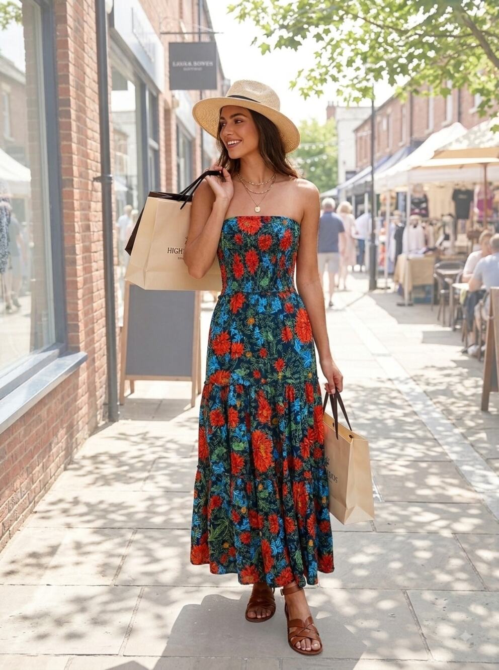 Anthropologie Abel The Label  Floral Strapless Smocked Tiered Dress. Size S